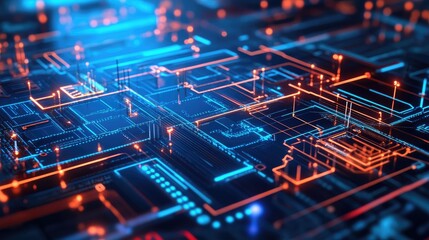 Poster - Circuit board design with nodes and connections, showcasing the interconnected nature of digital systems.