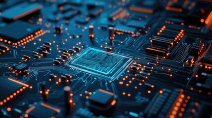 Poster - Circuit board design with nodes and connections, showcasing the interconnected nature of digital systems.