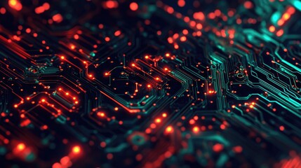 Poster - circuit board pattern with glowing nodes, symbolizing the complexity of modern digital systems.