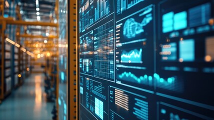 Poster - Close-up of a logistics dashboard showing real-time data on shipments and inventory levels, emphasizing tech-driven management