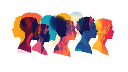 Colorful silhouette of women in profile, representing diversity and unity.