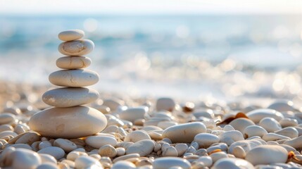 Canvas Print - Tranquil Stone Stack on a Serene Beach Shore