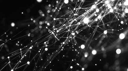 Poster - digital nodes and lines forming a complex network, emphasizing the interconnected nature of technolo