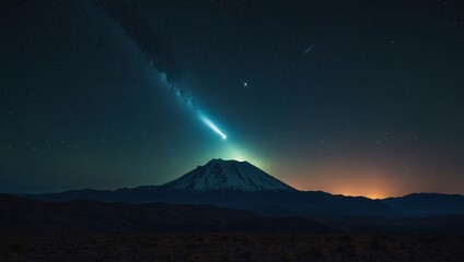 Panoramic view of Mount Rainier under starry night