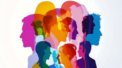 Poster - Silhouettes of diverse people in vibrant colors, symbolizing unity and diversity.