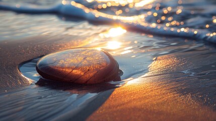 Poster - Calm Sunset Over Smooth Beach Stone