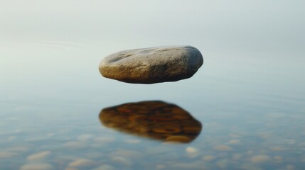 Wall Mural - Floating Stone Above Calm Water Surface