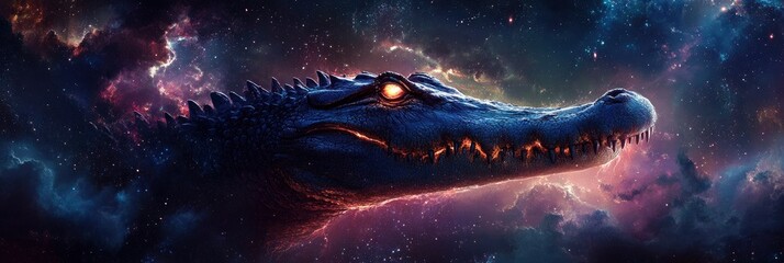 Wall Mural - fantasy galaxy art of a crawling alligator