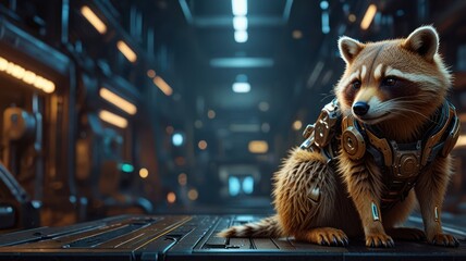 Poster - Raccoon in futuristic armor