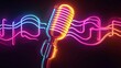 © tapong117 - A vibrant neon karaoke sign with microphone and sound waves on a black background