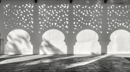 Wall Mural - Elegant Shadows on White Wall with Intricate Patterns