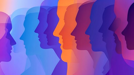 Poster - A row of colorful silhouettes of human heads, depicting diversity and individuality.
