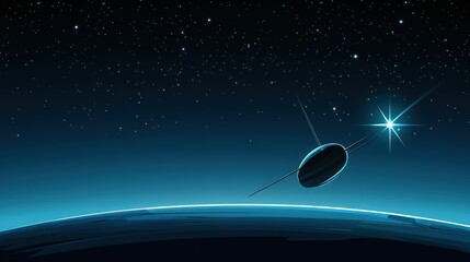 Wall Mural - a futuristic spaceship travels through space, soaring above a planet's atmosphere.