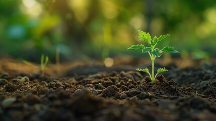 Wall Mural - Fresh Green Plant Growing in Soft Earth Bed