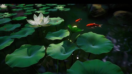 Wall Mural - Summer_Lotus_Leaves_Goldfish_Green_Lotus_Pond_Moonl_