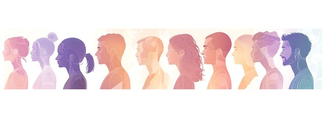Poster - Diverse group of people in silhouette with colorful gradients.