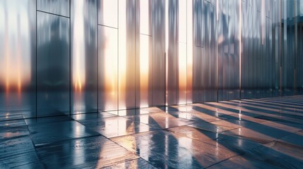 Wall Mural - Modern Glass Architecture with Sunset Reflection
