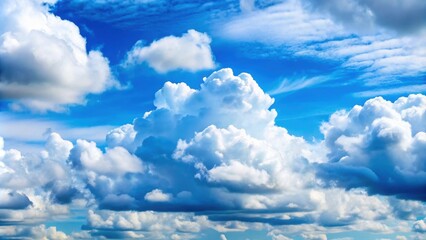 clouds and blue sky background with fluffy white cumulus clouds , sky, clouds, blue, background, nat