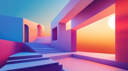 Fototapete - Elegant abstract architecture with smooth gradients, blending modern geometry with vibrant colors.