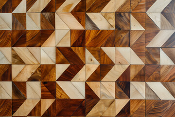 Poster - Intricate parquet flooring design with alternating wood grain directions in light and dark tones, forming a striking geometric pattern. wood wallpaper 