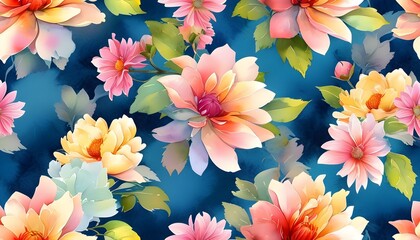 Wall Mural - Colorful seamless watercolor floral pattern with soft hues and delicate blossoms