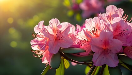 Wall Mural - Bright azalea blossoms unfolding under the warm sun