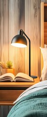 Wall Mural - Cozy bedroom with a book on a bedside table.