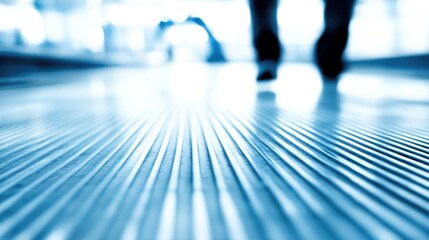 Poster - A blurred perspective of a floor with footsteps, suggesting movement in a spacious environment.