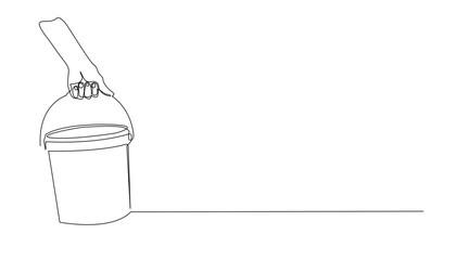 continuous line of hand lifting bucket.vector single line of hand carrying paint bucket.one line vector illustration in hand drawing