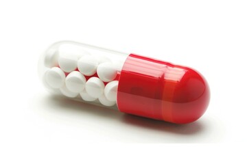 Vitamin Capsule. White and Red Pill for Medical Medication and Health Care