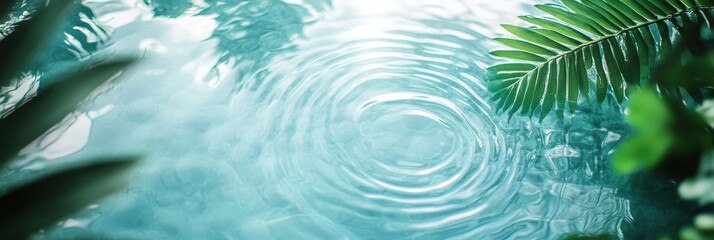 Poster - Serene Water Surface with Palm Leaves and Ripples