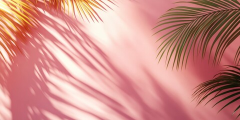 Poster - Peach Background with Palm Leaf Shadows