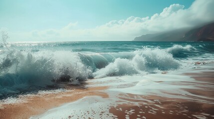 Canvas Print - Serene Ocean Waves Crash on Tranquil Beach Scene