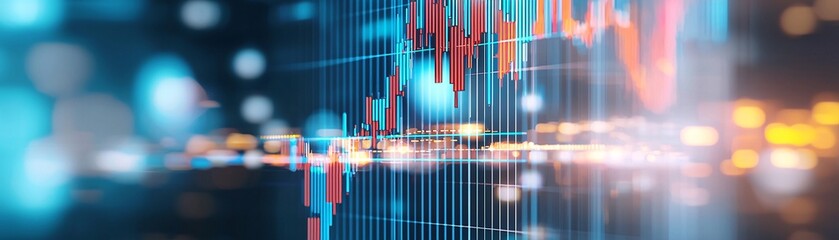 Wall Mural - A magazine-style photo illustrating the concept of market volatility and its impact on long-term investment strategies, with data graphs and charts in the background