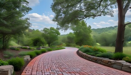 Canvas Print - Stunning Interlocking Paver Driveway with Lush Landscaping