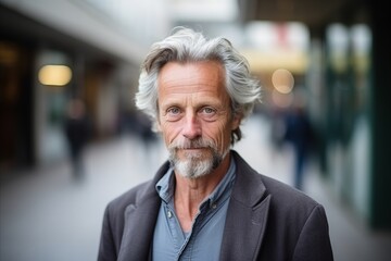 Wall Mural - Portrait of a senior man with grey hair in the city.