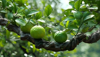 Wall Mural - Bergamot tree adorned with vibrant green leaves under a clear blue sky