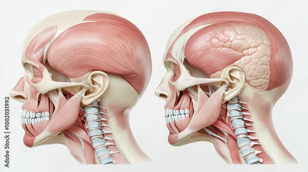 Detailed anatomical illustration showcasing human facial muscles and ...