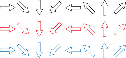 Poster - black red blue outline arrow direction symbol vector illustration.
