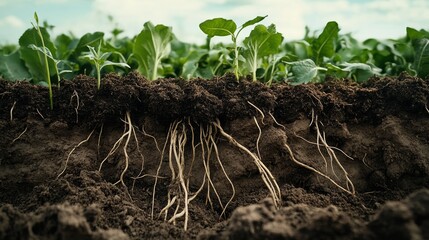 An engaging real-life photograph for World Soil Day, featuring a close-up view of rich, fertile soil with visible plant roots, illustrating the importance of soil health and conservation