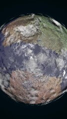 Poster - Abstract animation of surface with clouds on planet Earth. Animation. 3D surface of planet Earth with atmosphere, cloud flows and land relief with water