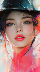 Wall Mural - Close-up portrait of a young woman with  blue eyes and pink lips.