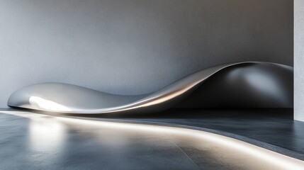 Poster - a smooth, sleek stream of light bending around a curved metallic surface, casting soft reflections a