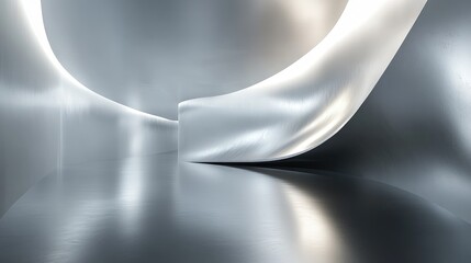 Poster - a smooth, sleek stream of light bending around a curved metallic surface, casting soft reflections a
