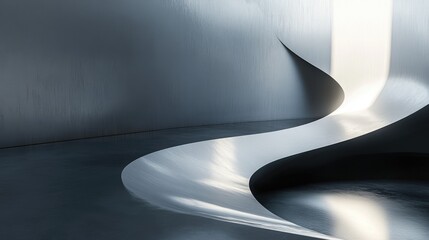 Poster - a smooth, sleek stream of light bending around a curved metallic surface, casting soft reflections a