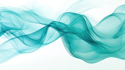 Poster - Abstract flowing lines in shades of teal and aqua, gently curving on a soft white background, evoking themes of nature, water, and serenity -