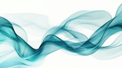 Poster - Abstract flowing lines in shades of teal and aqua, gently curving on a soft white background, evoking themes of nature, water, and serenity -