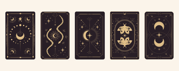 Wall Mural - tarot reverce border magic sacred frame gold line border celelstial mystery esoteric cover card deco