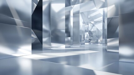 Poster - Abstract sleek lines of light bending around geometric shapes, casting intricate reflections and shadows on a glossy surface