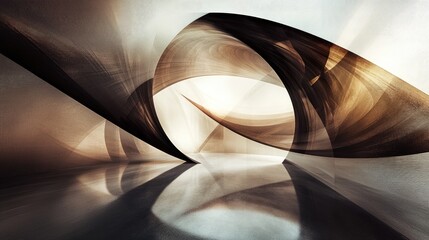 Poster - Abstract sleek lines of light bending around geometric shapes, casting intricate reflections and shadows on a glossy surface